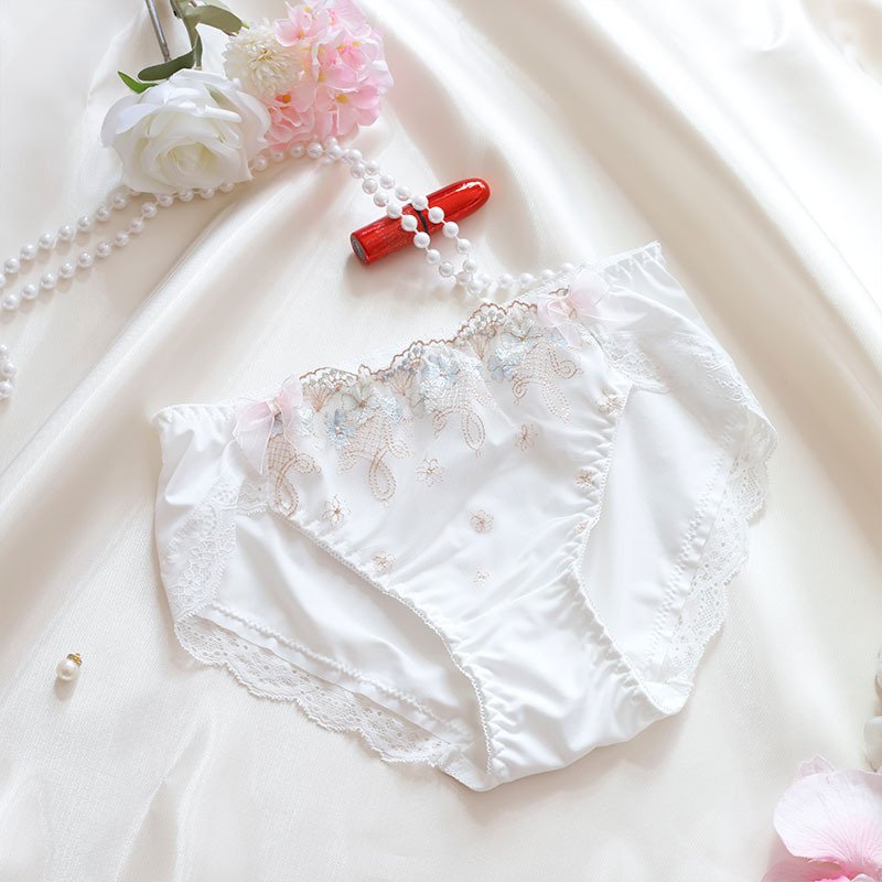 Sweet Style Mid-Waist Floral Embroidered Milk Silk Lace Panties - Image 2