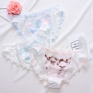 Embroidered lace panties for women in white, pink and light blue