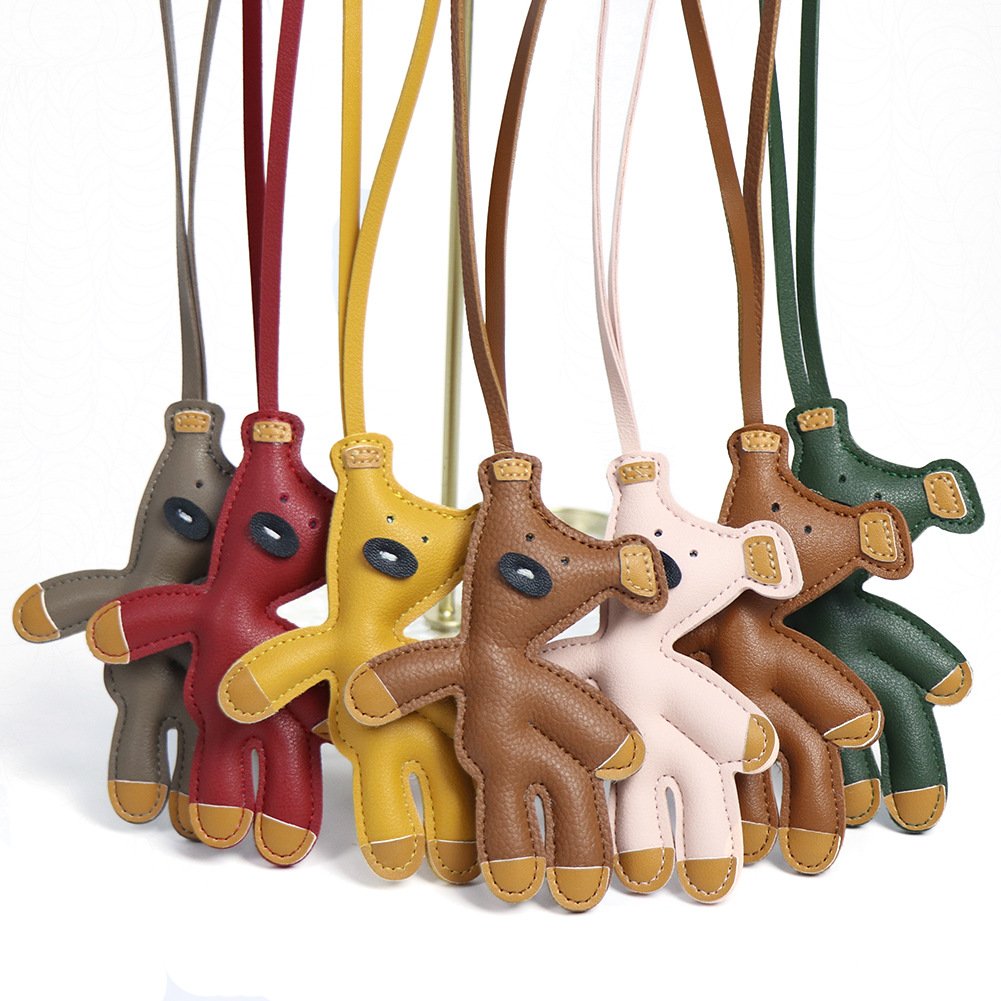 Cute Leather Bear Bag Charm – Minimalist Teddy Keychain - Image 3