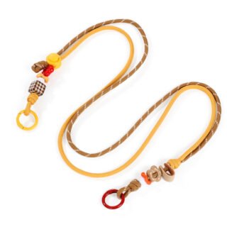 Adjustable long polyester phone strap with decorative beads and metal rings
