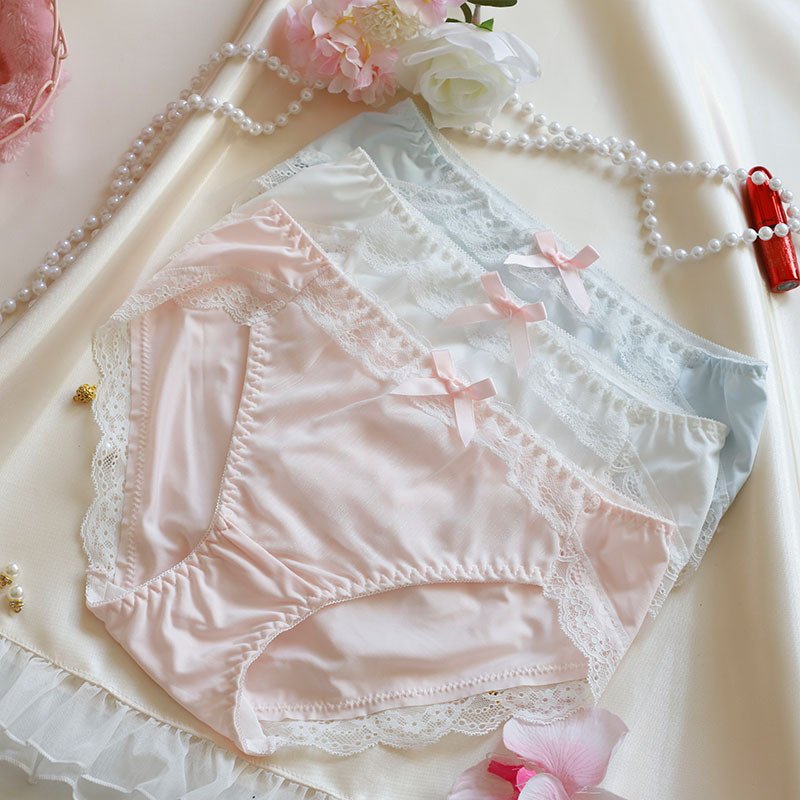 Floral embroidered low-rise ice silk panties