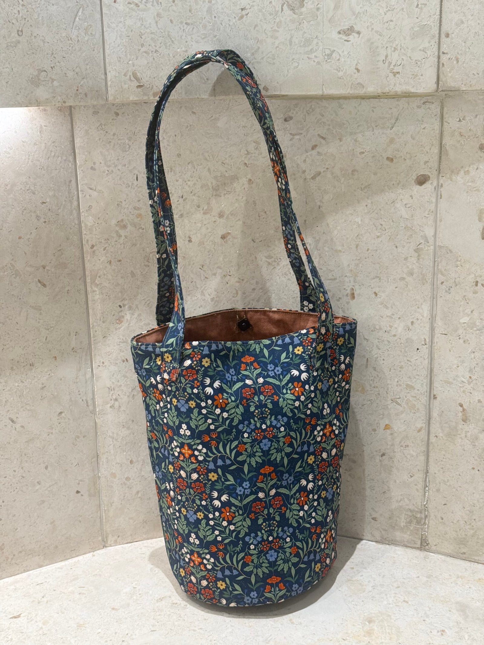 Handmade floral canvas bucket bag