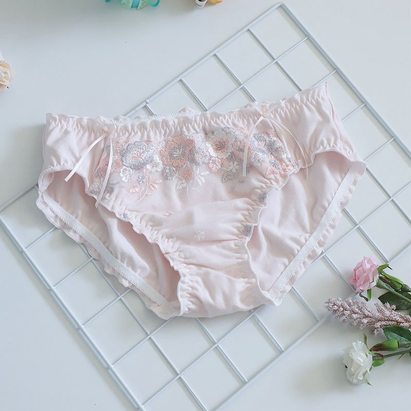 Pink Cotton Embroidered Panties – Mid-Rise Briefs with Bow Detail - Image 2