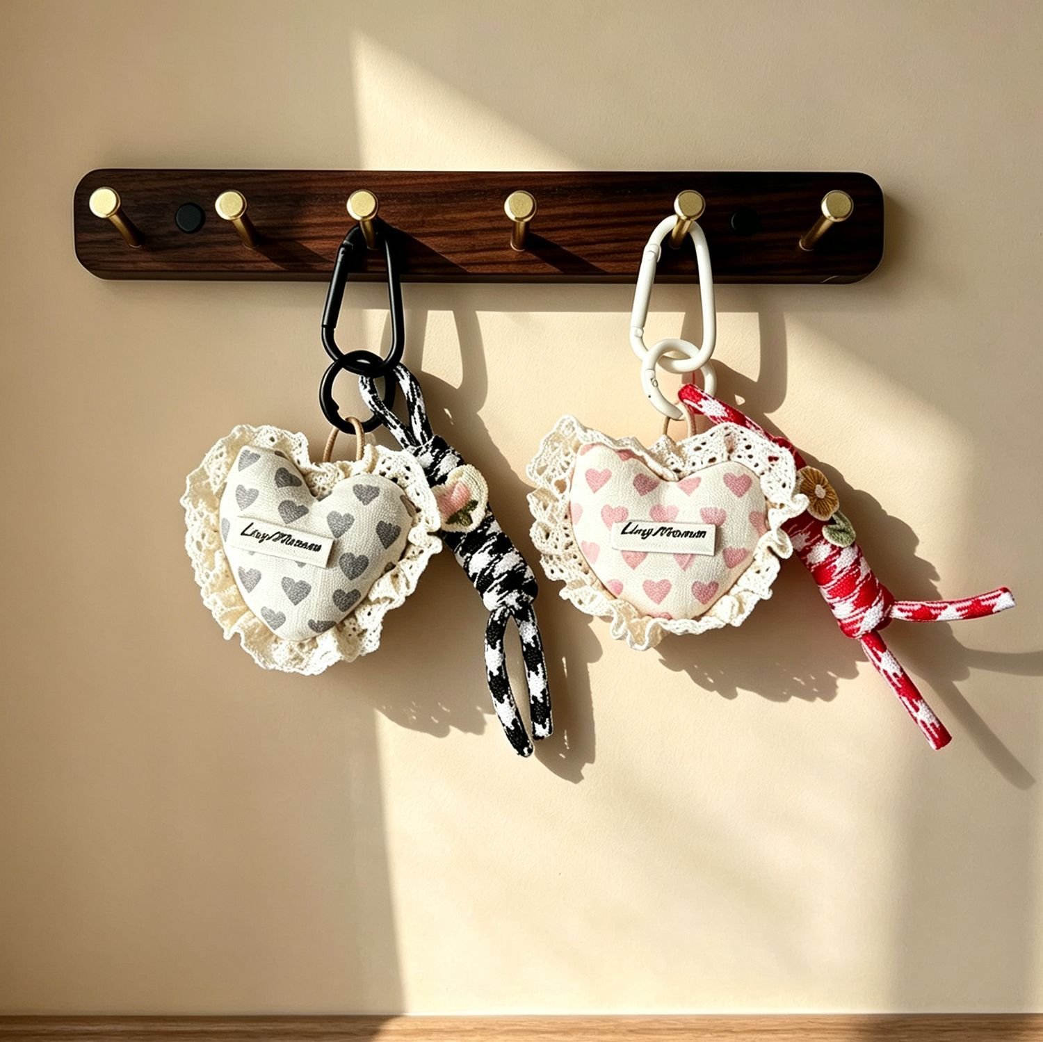 Sweet Lace Heart Fabric Bag Charm – Cute Plush Keychain for Bags, Keys & Everyday Accessories - Image 2