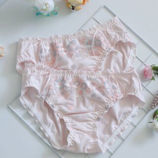 Pink cotton embroidered panties with bow detail