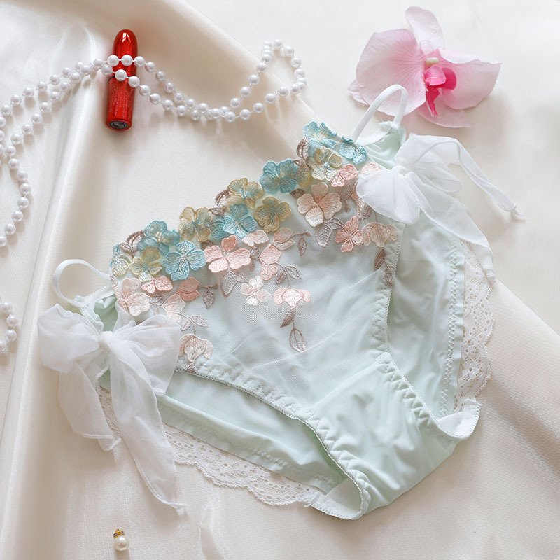 Sweet Style Floral Embroidery Ice Silk Tie-Side Panties - Image 2