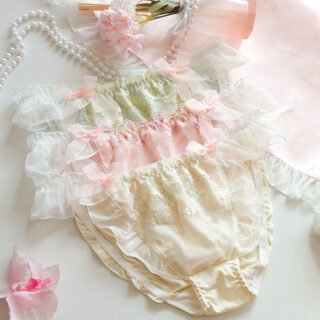Low-rise embroidered ice silk panties in pink yellow and light green