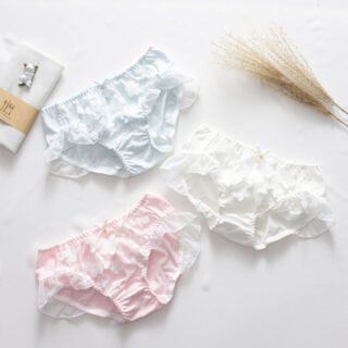 Sweet style mid-waist floral cotton bow pantie