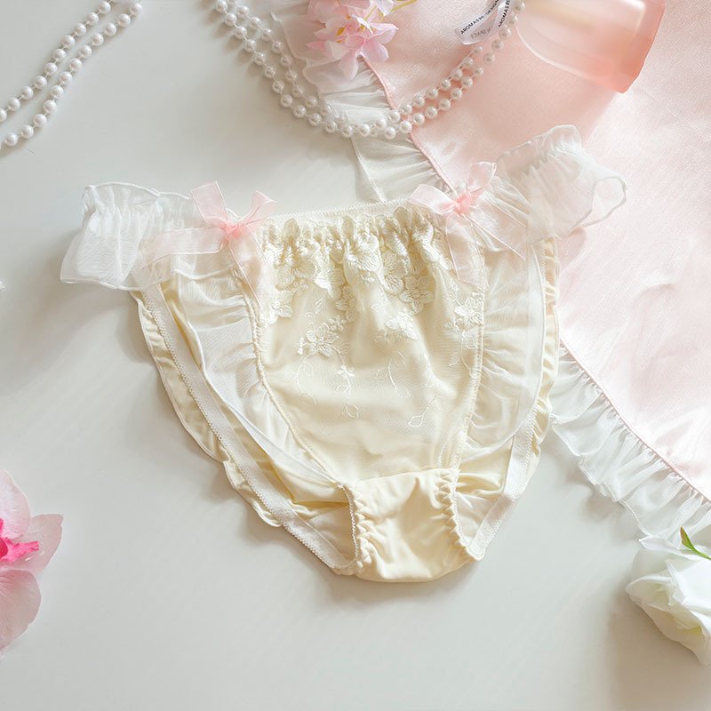 Low-Rise Embroidered Ice Silk Panties – Ruffle Trim Briefs for Women - Image 4